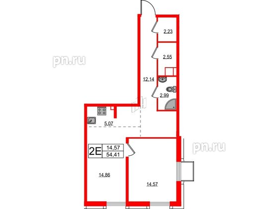 Квартира в ЖК Акцент, 1 комнатная, 54.1 м², 8 этаж