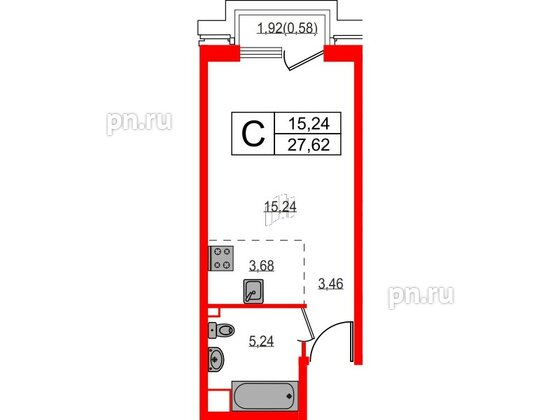 Квартира в ЖК Акцент, студия, 27.9 м², 5 этаж