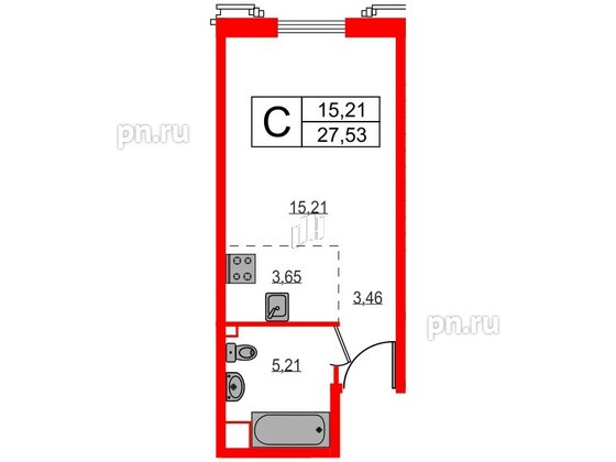 Квартира в ЖК Акцент, студия, 27.3 м², 8 этаж