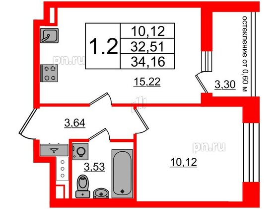 Квартира в ЖК Титул в Московском, 1 комнатная, 32.51 м², 4 этаж