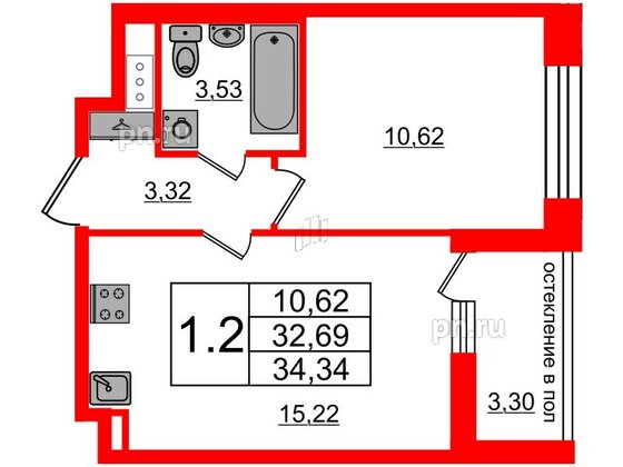 Квартира в ЖК Титул в Московском, 1 комнатная, 32.69 м², 11 этаж