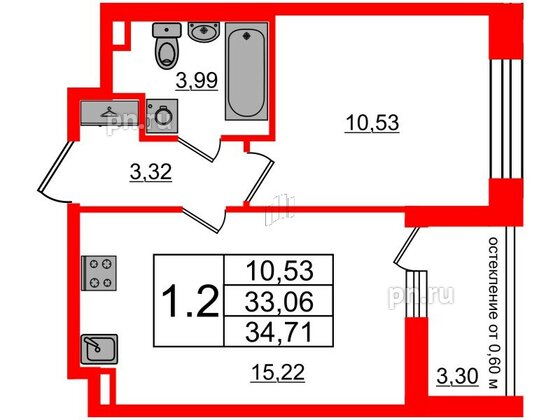 Квартира в ЖК Титул в Московском, 1 комнатная, 33.06 м², 2 этаж