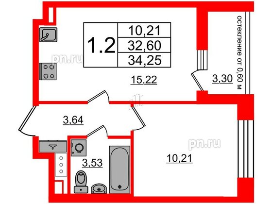 Квартира в ЖК Титул в Московском, 1 комнатная, 32.6 м², 9 этаж