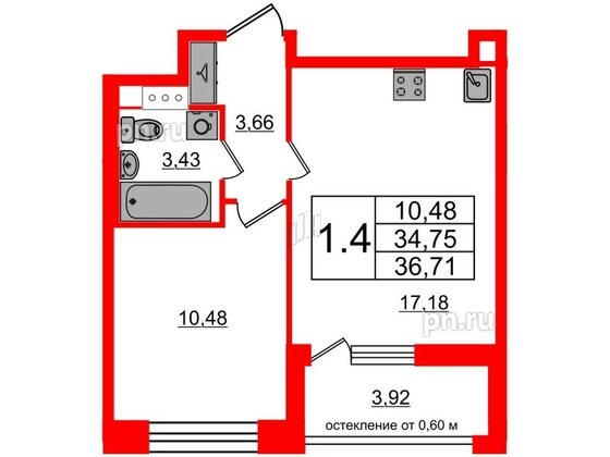 Квартира в ЖК Титул в Московском, 1 комнатная, 34.75 м², 8 этаж