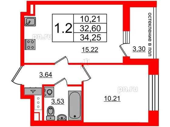 Квартира в ЖК Титул в Московском, 1 комнатная, 32.6 м², 10 этаж