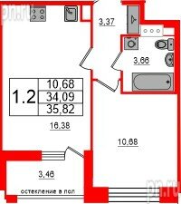 Квартира в ЖК «Титул в Московском», 1 комнатная, 34.09 м², 5 этаж