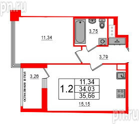 Квартира в ЖК Титул в Московском, 1 комнатная, 34.03 м², 5 этаж