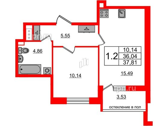 Квартира в ЖК Титул в Московском, 1 комнатная, 36.04 м², 10 этаж