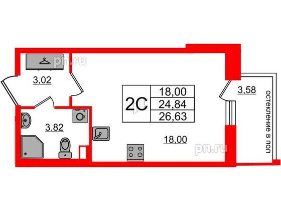 Квартира в ЖК Титул в Московском, студия, 24.84 м², 3 этаж