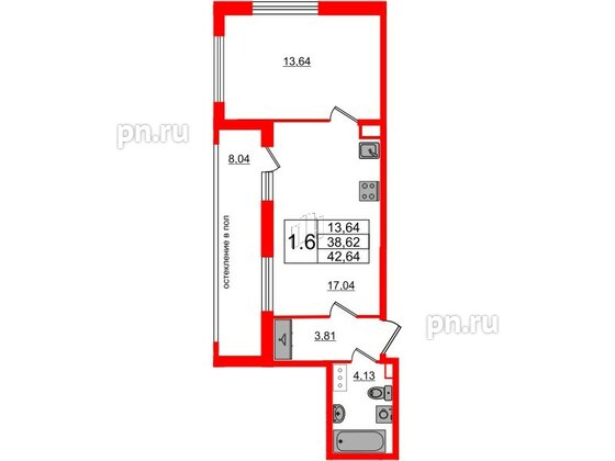 Квартира в ЖК Титул в Московском, 1 комнатная, 38.62 м², 12 этаж