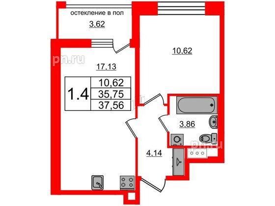 Квартира в ЖК Титул в Московском, 1 комнатная, 35.75 м², 8 этаж