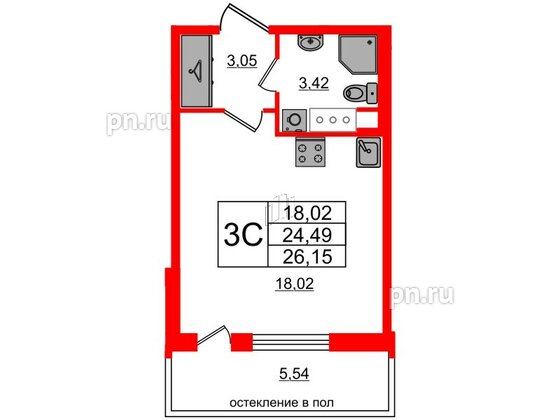 Квартира в ЖК Титул в Московском, студия, 24.49 м², 7 этаж