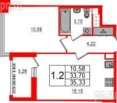 Квартира в ЖК «Титул в Московском», 1 комнатная, 33.7 м², 8 этаж