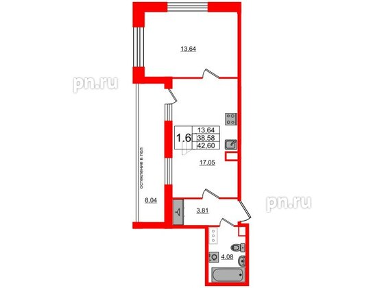 Квартира в ЖК Титул в Московском, 1 комнатная, 38.58 м², 7 этаж