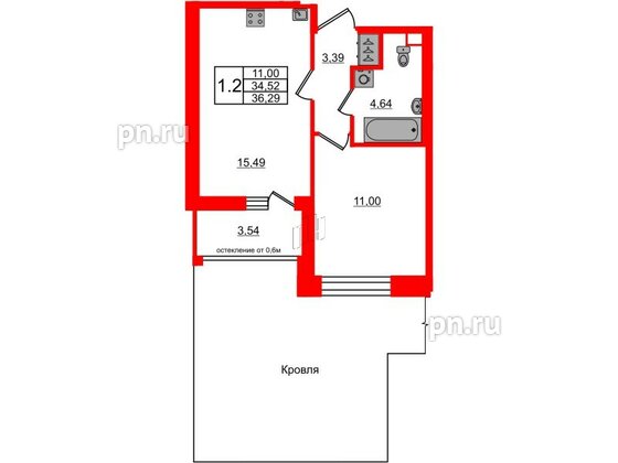 Квартира в ЖК Титул в Московском, 1 комнатная, 34.52 м², 3 этаж