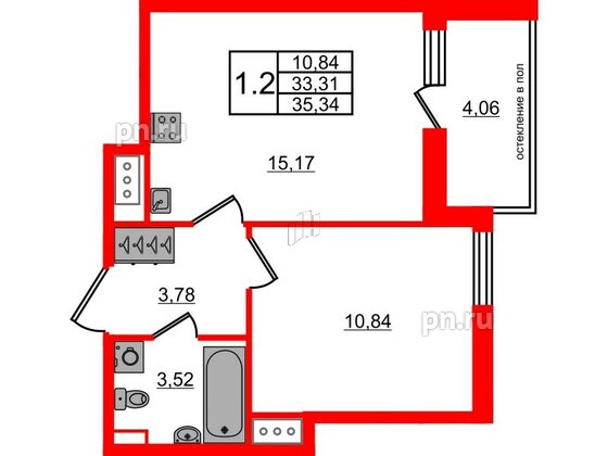 Квартира в ЖК Титул в Московском, 1 комнатная, 33.31 м², 9 этаж