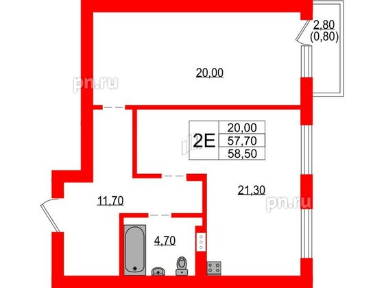 Квартира в ЖК Куралева, 13, 1 комнатная, 58.5 м², 2 этаж