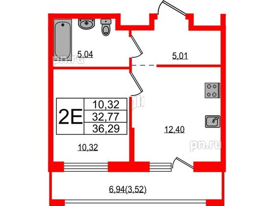 Квартира в ЖК Южная Нева, 1 комнатная, 36.29 м², 3 этаж