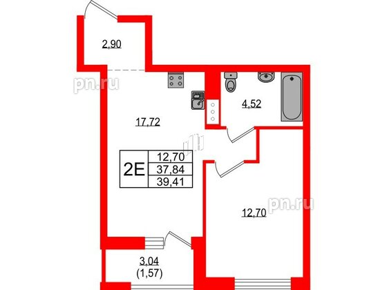 Квартира в ЖК Южная Нева, 1 комнатная, 39.41 м², 14 этаж