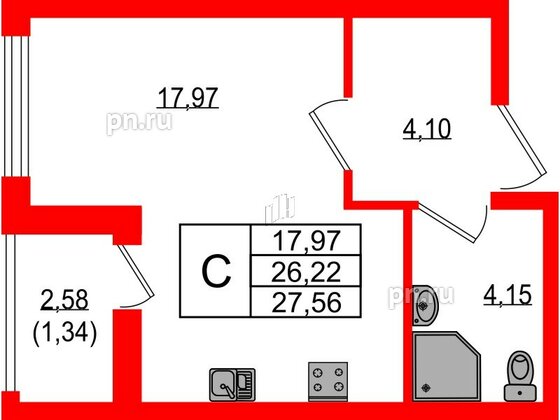 Квартира в ЖК Южная Нева, студия, 27.56 м², 3 этаж