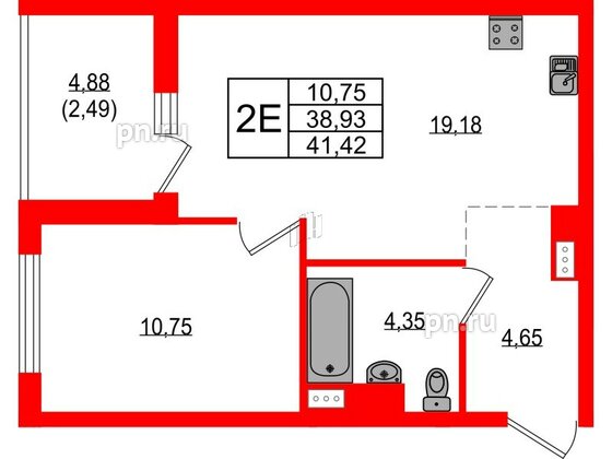 Квартира в ЖК Южная Нева, 1 комнатная, 41.42 м², 5 этаж