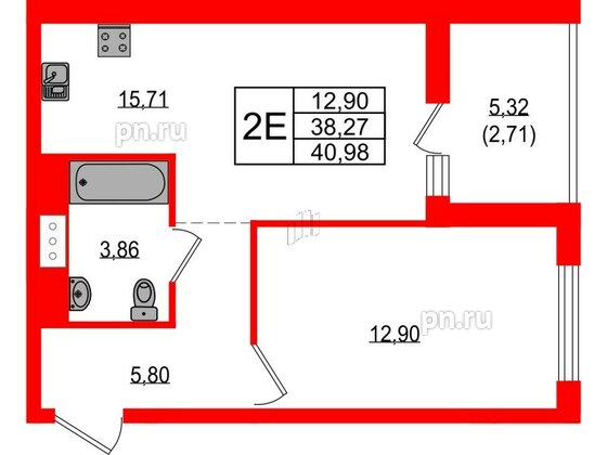 Квартира в ЖК Южная Нева, 1 комнатная, 40.98 м², 23 этаж