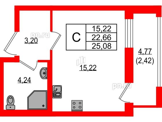 Квартира в ЖК Южная Нева, студия, 25.08 м², 7 этаж