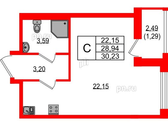 Квартира в ЖК Южная Нева, студия, 30.23 м², 4 этаж