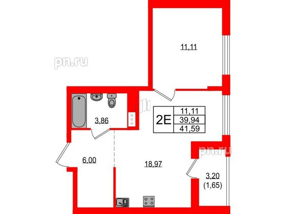 Квартира в ЖК Южная Нева, 1 комнатная, 41.59 м², 18 этаж