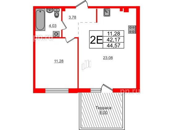 Квартира в ЖК Счастье 2.0, 1 комнатная, 44.57 м², 1 этаж