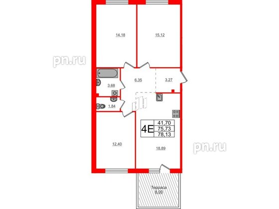 Квартира в ЖК Счастье 2.0, 3 комнатная, 78.1 м², 1 этаж