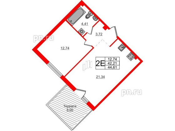 Квартира в ЖК Счастье 2.0, 1 комнатная, 44.6 м², 1 этаж