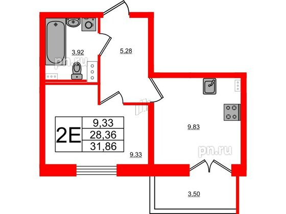 Квартира в ЖК Ново-Антропшино, 1 комнатная, 30.11 м², 2 этаж