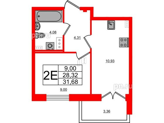 Квартира в ЖК Новоантропшино, 1 комнатная, 30 м², 2 этаж