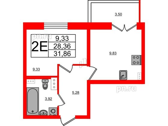 Квартира в ЖК Новоантропшино, 1 комнатная, 30.11 м², 4 этаж