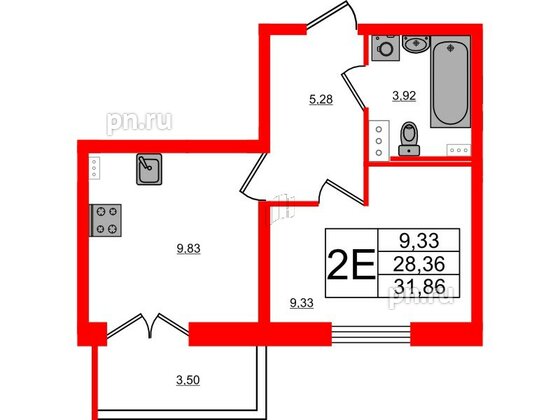 Квартира в ЖК Ново-Антропшино, 1 комнатная, 30.11 м², 6 этаж