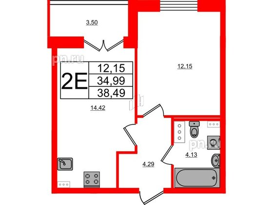 Квартира в ЖК Новоантропшино, 1 комнатная, 36.74 м², 4 этаж