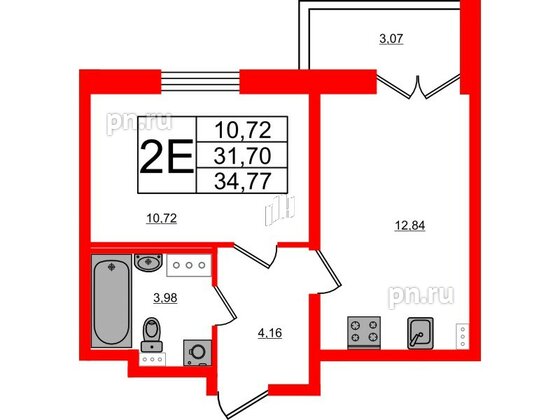 Квартира в ЖК Новоантропшино, 1 комнатная, 33.24 м², 4 этаж