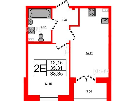 Квартира в ЖК «Ново-Антропшино», 1 комнатная, 36.83 м², 1 этаж
