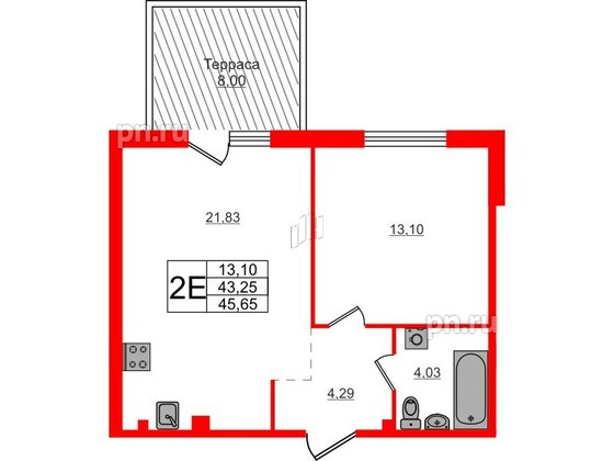 Квартира в ЖК Счастье 2.0, 1 комнатная, 45.7 м², 1 этаж