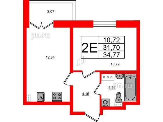 Квартира в ЖК Новоантропшино, 1 комнатная, 33.24 м², 3 этаж