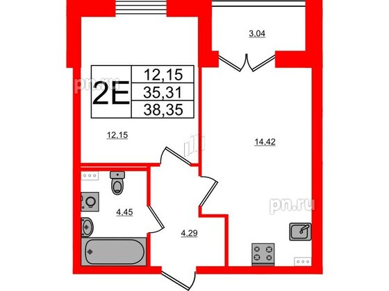 Квартира в ЖК Новоантропшино, 1 комнатная, 36.83 м², 1 этаж