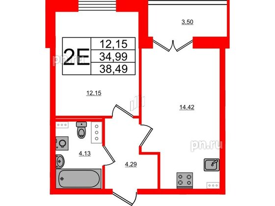 Квартира в ЖК Новоантропшино, 1 комнатная, 36.74 м², 2 этаж