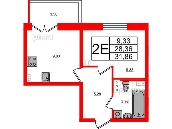 Квартира в ЖК Новоантропшино, 1 комнатная, 30.11 м², 2 этаж