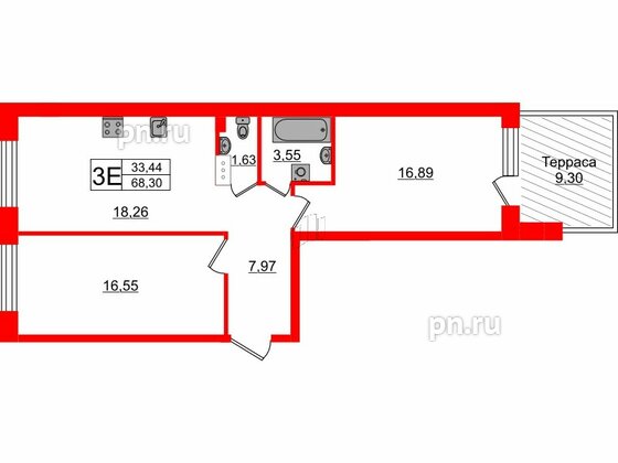 Квартира в ЖК Счастье 2.0, 2 комнатная, 68.3 м², 1 этаж