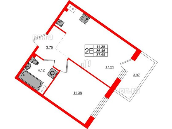 Квартира в ЖК Счастье 2.0, 1 комнатная, 37.65 м², 3 этаж