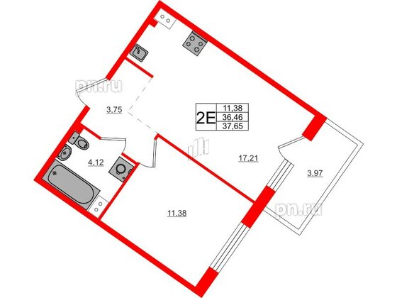 Квартира в ЖК Счастье 2.0, 1 комнатная, 37.65 м², 5 этаж