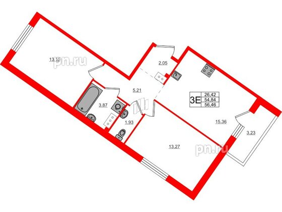 Квартира в ЖК Счастье 2.0, 2 комнатная, 56.46 м², 4 этаж