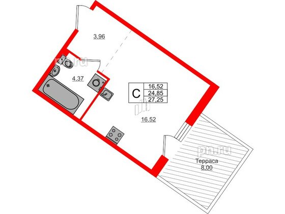 Квартира в ЖК Счастье 2.0, студия, 27.25 м², 1 этаж