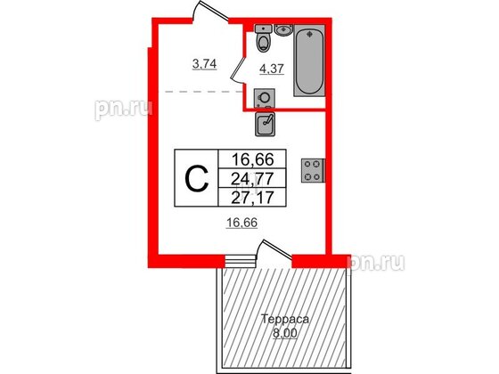 Квартира в ЖК Счастье 2.0, студия, 27.17 м², 1 этаж